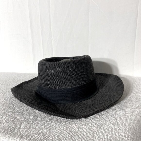 Vintage Billie Ross Sandalwood Black Woven Wide Brim Sun Hat - Picture 6 of 11